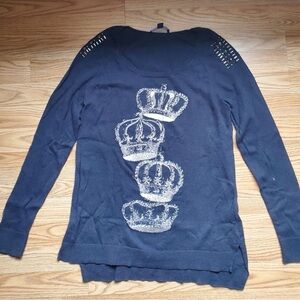 Rock & Republic - Navy Studded Sweater with Crowns (VGUC) Medium
